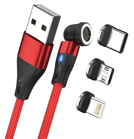RealPower Magnetisches 3A rotes / Magnetisches Ladekabel / USB-A / 2 m / 6 Adapter