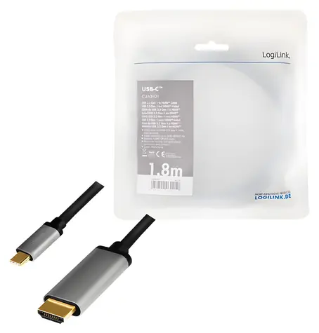LogiLink USB-C - HDMI schwarz/grau / Adapter / 4K 60Hz / 1,8 m / vergoldete Anschlüsse