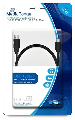 MediaRange USB-A-USB-C-Kabel (schwarz, 1,2 m, USB 3.2 Gen 1, 5 Gbit/s)