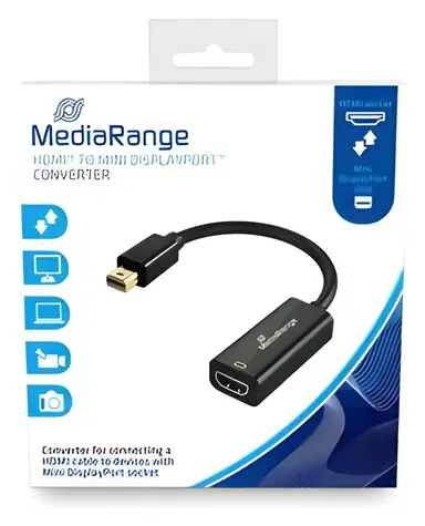 MediaRange Mini DisplayPort auf HDMI Adapter schwarz / Adapter / 15 cm / 10 Gbit/s / vergoldete Kontakte