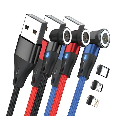 RealPower Magnetisches 3A-Set / Magnetisches USB-A-Ladekabel / 3 x 1 m / Adapter / 3er-Set