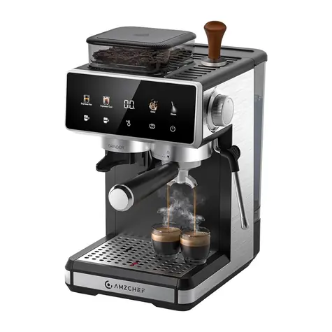 AMZCHEF CE-CM5560-SV silber / Hebel-Kaffeemaschine / 1400 W / 20 bar / integriertes Mahlwerk / 1,8 l