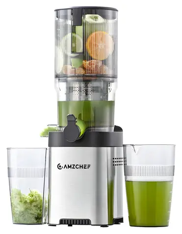AMZCHEF CE-ZM1902B-SV / Slow Juicer / Einfüllöffnung 142 mm / 3 Filtrationsstufen / Rückwärtslauf / Behälter 700 ml