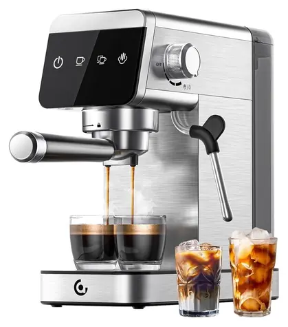 AMZCHEF CE-AZ-EM1501-SV silber / Hebel-Kaffeemaschine / 1350 W / 1,2 l / 20 bar