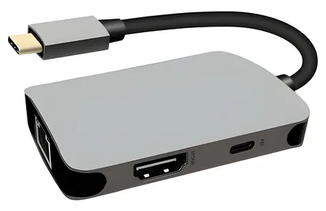 PremiumCord USB-C auf HDMI + RJ45 + PD Adapter / Adapter / HDMI + RJ45 + Power Delivery / Aluminiumgehäuse