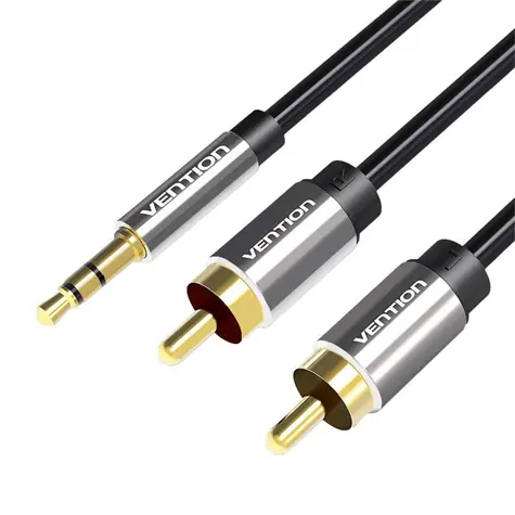 Vention BCFBD 3,5-mm-Klinkenstecker auf 2x Cinch, schwarz / Audiokabel / 0,5 m / vergoldeter Stecker