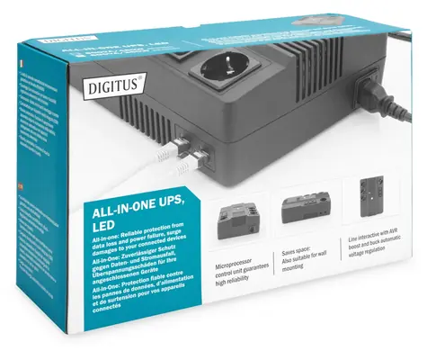 Digitus All-in-One USV / 600 VA / 360 W / 12 V / 7 Ah / 4X CEE 7/7 / 3x IEC C13 / USB / RJ45