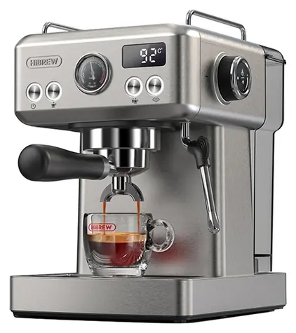 HiBREW H10A silbergrau / Hebel-Kaffeemaschine / 1350 W / 19 bar / 1,8 l / Temperaturregelung