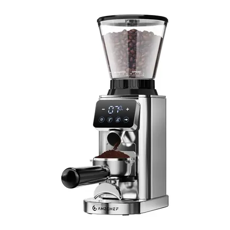 AMZCHEF CE-CG209-SV silber / Kaffeemühle / Kegelmahlwerk 74 mm / 24 Mahlgrade / 300 g Behälter