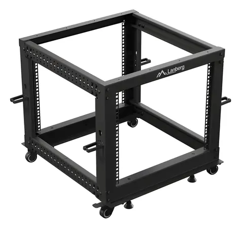 Lanberg Open Rack 9U schwarz / Standrack / 19" / 600×600 mm / Tiefe verstellbar 576-1034 mm / Tragfähigkeit 600 kg