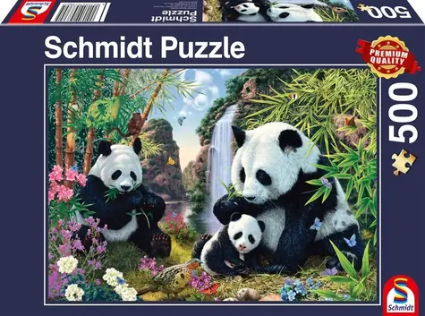 Schmidt Puzzle Pandas am Wasserfall / 500 Teile / 48,1 × 34,1 cm