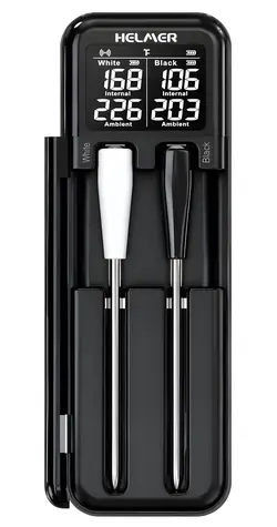HELMER ™ 28 schwarz / Küchenthermometer / 2 Sonden / LCD-Display / Bluetooth / -10 bis 100 °C