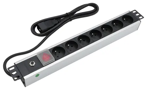 Xtendlan 19"-Verteilerkasten 7x230V / Verteilerkasten / ČSN / Schalter / Überstromschutz / 16A/C20 / Kabel 1,8 m