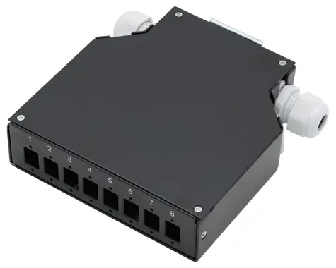 Xtendlan Mini-Verteilerkasten DIN-Schiene schwarz / Verteilerkasten / optisch / 8x SC Simplex / 4 Kabeleinführungen / Abdeckung