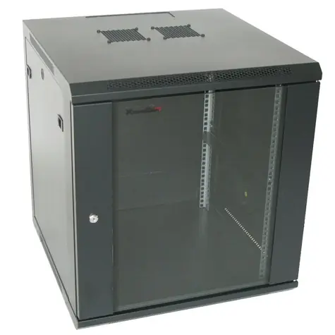 Xtendlan 12U/600x600 schwarz / Rack / Wandmontage / Glastür / Ausgeklappt / 60 kg