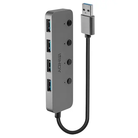 Lindy USB-Hub mit 4 Ports, grau / USB-Hub / Port-Umschalter / USB 3.0 / 5 Gbit/s / Aluminiumgehäuse
