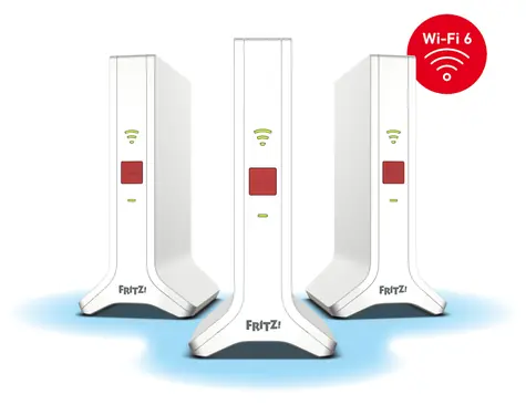 AVM FRITZ! Mesh-Set 4200 (3-teilig) weiß/rot / Mesh-Set / Wi-Fi 6E / 4200 Mbit/s / Dualband / Gigabit-LAN