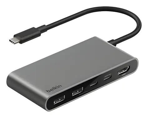 Belkin CONNECT AVC022 grau / USB-C-Hub / 5 in 1 / 2x USB-C- Port