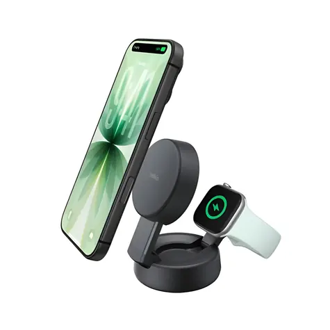 Belkin UltraCharge WIZ043kqCH dunkelgrau / Kabelloses magnetisches Ladegerät 2-in-1 / 25 W / Qi2