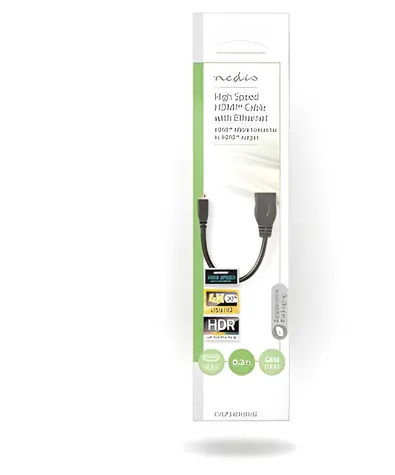 Nedis Micro-HDMI-Kabel 0,2 m schwarz / HDMI-Kabel / Micro-HDMI auf HDMI / 4K 30 Hz / 10,2 Gbit/s / Ethernet