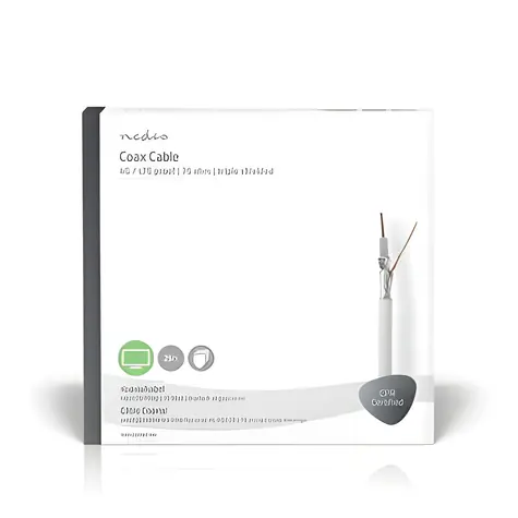 Nedis Koaxialkabel auf Rolle, 25 m, weiß / Koaxialkabel / 75 Ohm / 3x geschirmt, ECA / PVC / Geschenkbox