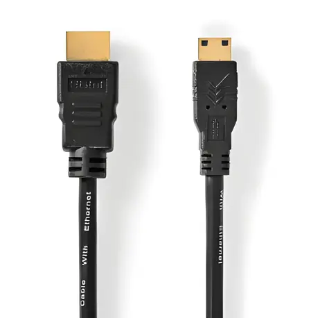 Nedis HDMI-Kabel mit Mini-Stecker, 2 m, schwarz / HDMI-Kabel / 4K 30 Hz / 10,2 Gbit/s / Ethernet