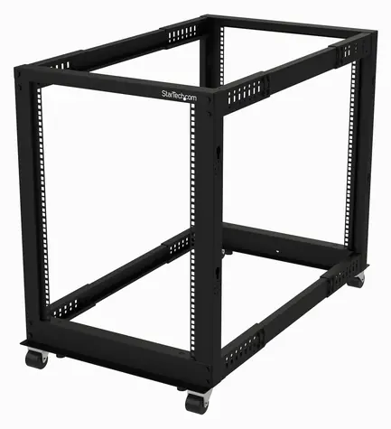 StarTech Open Frame Rack 15U / Offenes Gestell / 4-Pfosten / Tragfähigkeit 544 kg / 600 × 1100 mm / Schwarz