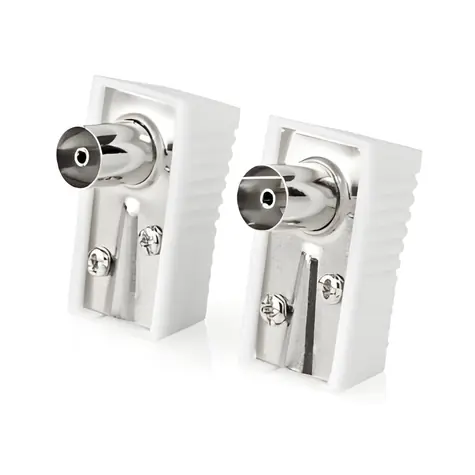 Nedis IEC-Stecker abgewinkelt (F) weiß / Stecker / 75 Ohm / quadratisch / Schraube / 2 Stück.