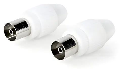 Nedis Koaxialstecker IEC-Buchse weiß / Stecker / vernickelt / 75 Ohm / Schraubanschluss / 2 Stück.