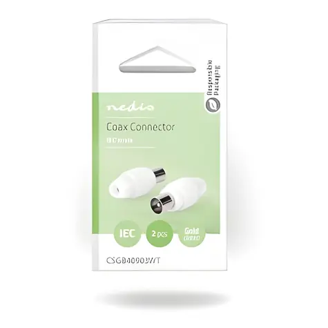 Nedis IEC-Stecker gerade (M) weiß / Stecker / 75 Ohm / vernickelt / Schraube / 2 Stück.