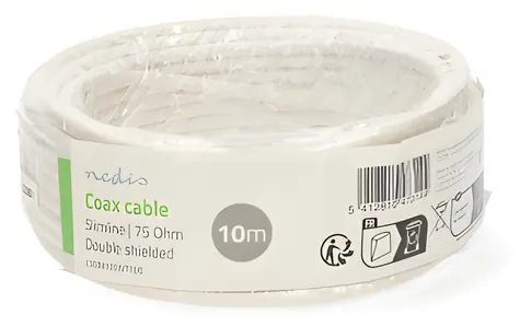 Nedis Koaxialkabel auf Rolle Mini Coax weiß / Doppelt geschirmt / ECA / 10 m / Koaxialkabel / PVC