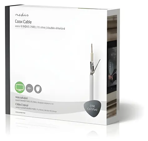 Nedis Koaxialkabel auf Spule RG59 75 Ohm Weiß / Doppelt geschirmt / ECA / 25 m / Koaxial / PVC / Geschenkbox