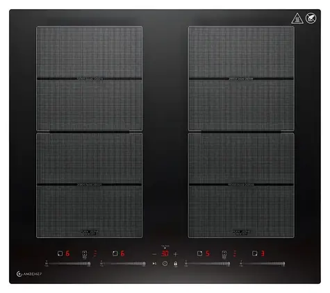 AMZCHEF CE-FS-I74S-FFDD10 schwarz / Induktionskochfeld / 4 Kochzonen / 7400 W / FlexZone / Touch-Bedienung