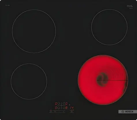 BOSCH PKE611BB2E schwarz / Glaskeramik-Kochfeld / 4 Kochplatten / Touch-Bedienung / Timer / Einbaugerät