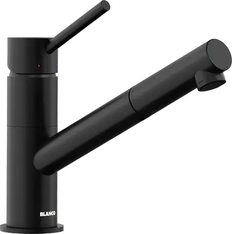 Blanco Spültischarmatur mit Ausziehbrause, matt schwarz / Spültischarmatur / Einlochmontage / Schwenkarm 120°
