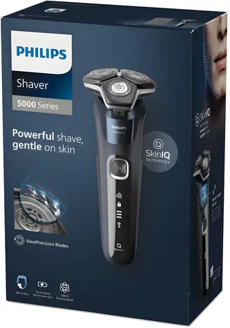 Philips Rasierer Serie 5000 S5885/10 schwarz / Rotationsrasierer / Nass- und Trockenrasur / 3 Scherköpfe / 60 Minuten Betriebsdauer