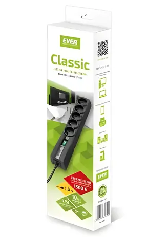 Ever Modell Classic / Überspannungsschutz / 5 Steckdosen / 1,5 m / 2500 W