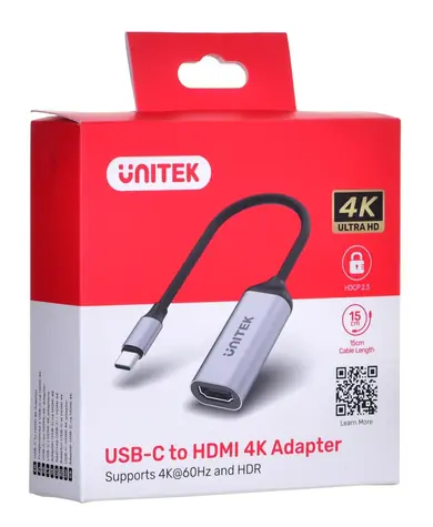 Unitek USB-C auf HDMI 2.0 schwarz / Adapter / 4K 60Hz / HDCP 2.3