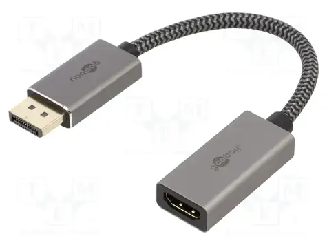 Goobay PLUS 75271 grau / Adapterkabel DisplayPort - HDMI / 4K 60Hz / 20 cm / 32 Gbit/s
