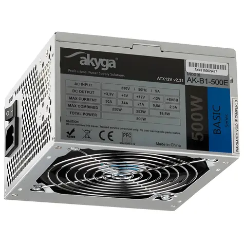 Akyga Basic AK-B1-500E grau / Netzteil / ATX 2,31 / 500 W / passive PFC / 120 mm