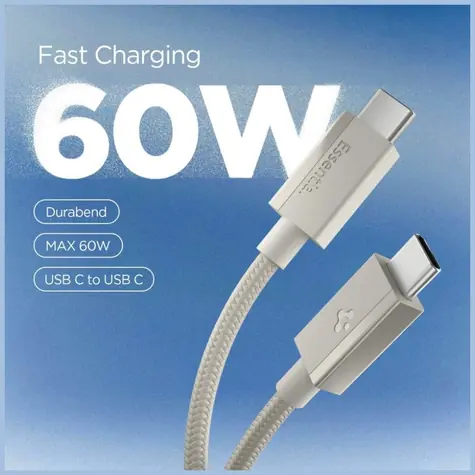 Spigen EB6015CC Essential Datenkabel aus natürlichem Titan / USB-C auf USB-C / 60 W / geflochten