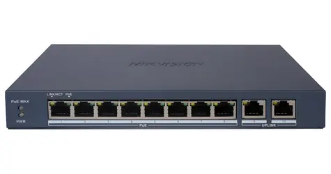 HIKVISION DS-3E1510P-EI/M(B) / Switch / 8x Gigabit PoE / 2x Gigabit Uplink / Super PoE 80 W / Reichweite 300 m