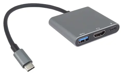 PremiumCord Adapter USB-C auf HDMI, USB 3.0 und PD / Reduzierung / HDMI 4K 30Hz / USB 3.0 / PD 100W