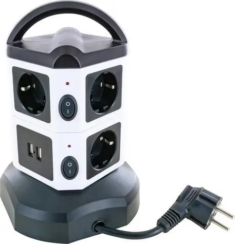 Schwaiger Steckdosenleiste 7x Schuko schwarz, weiß / Verlängerungskabel / 1x USB-A / 1x USB-C / 1,8 m / IP44