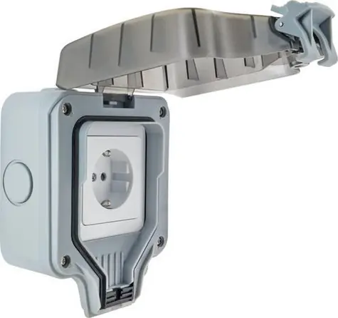 Schwaiger Außensteckdose IP66 Unterputz / Steckdose / 1x Schuko / 230V/16A / grau
