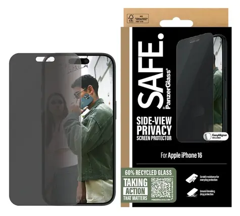 PanzerGlass SAFE iPhone 16 / Schutzglas / Sichtschutz / Ultrabreit