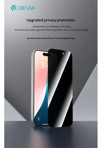 Devia Van Series Privacy Black / Schutzglas / Sichtschutzfilter / Apple iPhone 16 / iPhone 15
