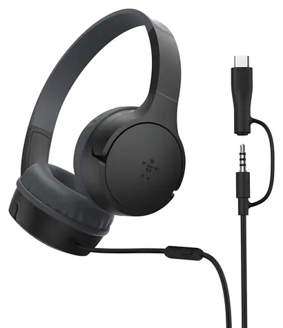 Belkin SOUNDFORM Mini schwarz / Kopfhörer / Kopfbügel / Kabelgebunden / USB-C / 3,5-mm-Klinkenstecker