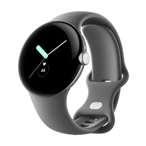 Google Pixel Watch LTE 41 mm, silber, anthrazitfarbenes Armband / Smartwatch / 1,2" AMOLED-Display / 5 ATM / LTE