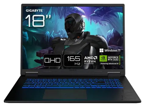 GIGABYTE GAMING A18 3WHK3DEC64SH Schwarz DE / Gaming-Laptop / 18" WQXGA / AMD RYZEN 7 260 / 32 GB / 1 TB SSD / RTX 5070 8 GB